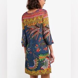 Desigual Crudo Colorful Floral Patterned Dress 3/4 Sleeves Size 36